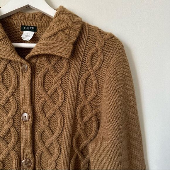Vintage J. Crew Cable Knit Wool Blend Cardigan Sweater in Tan Size L - Picture 4 of 5